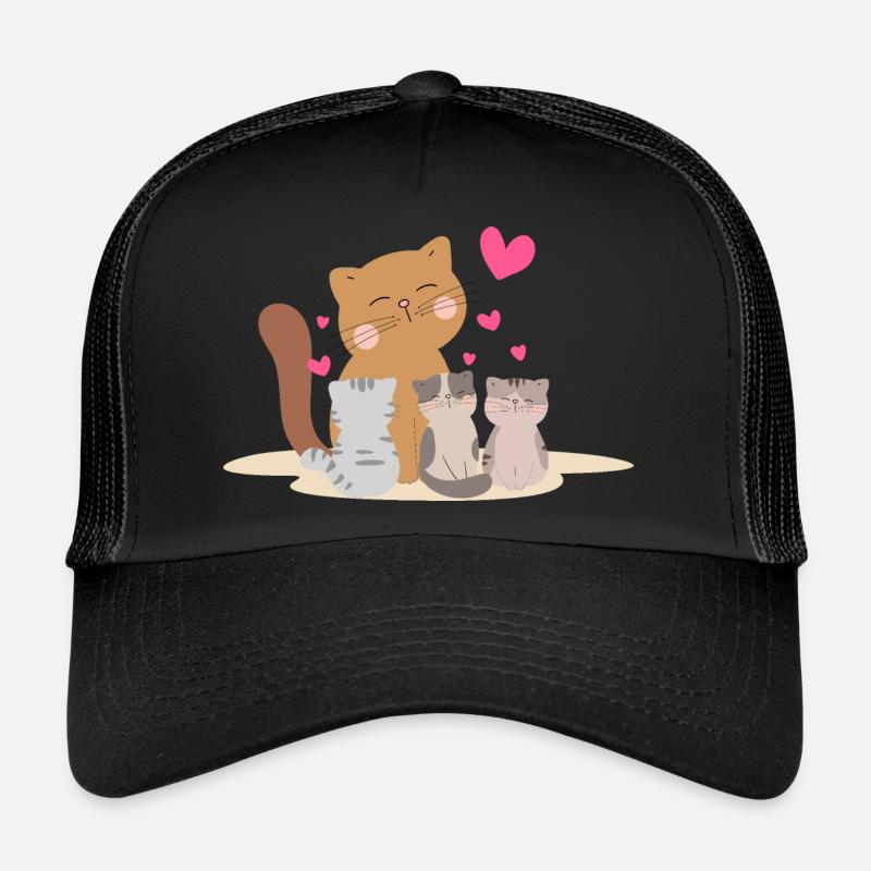 Mutter Katze mit ihren Kätzchen mit so viel Liebe! - Trucker Cap - Schwarz/Schwarz