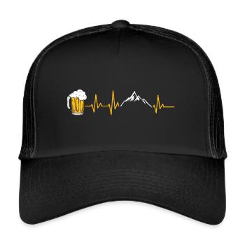 HERZSCHLAG BERGE UND BIER WANDERN HÜTTE GESCHENK - Trucker Cap - Schwarz/Schwarz - Vorne