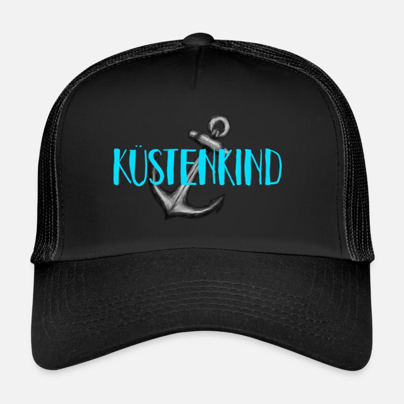 Küstenkind Anker - Trucker Cap - Schwarz/Schwarz