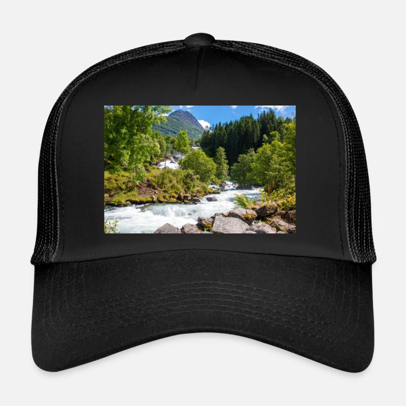 Geiranger panorama Storseterfossen Norwegen Trucker Cap