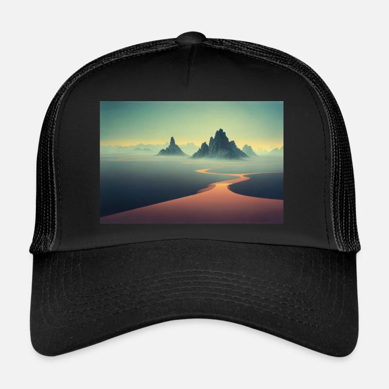 Landschaft mit Bergen und einem Fluss im Tal - Trucker Cap - Schwarz/Schwarz