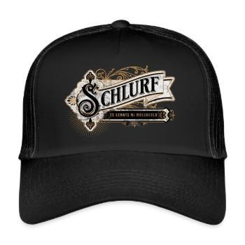 Schlurf Vintage Es kennst mi moscherln Old School - Trucker Cap - Schwarz/Schwarz - Vorne