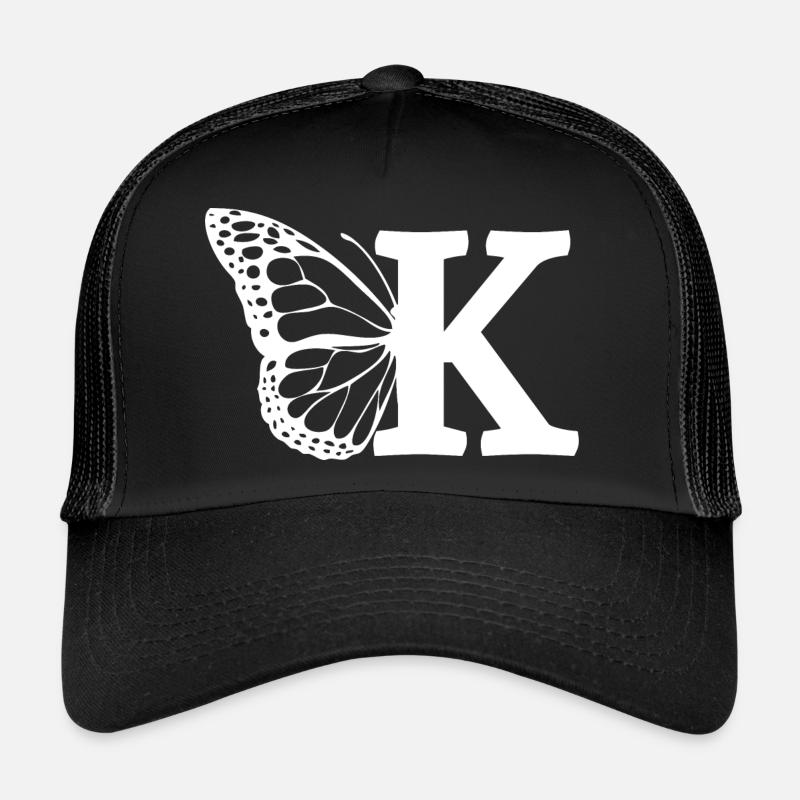 Buchstabe K Schmetterling - Trucker Cap - Schwarz/Schwarz