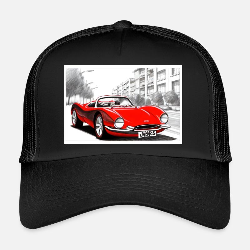 Retro Sportwagen rot - Trucker Cap - Schwarz/Schwarz