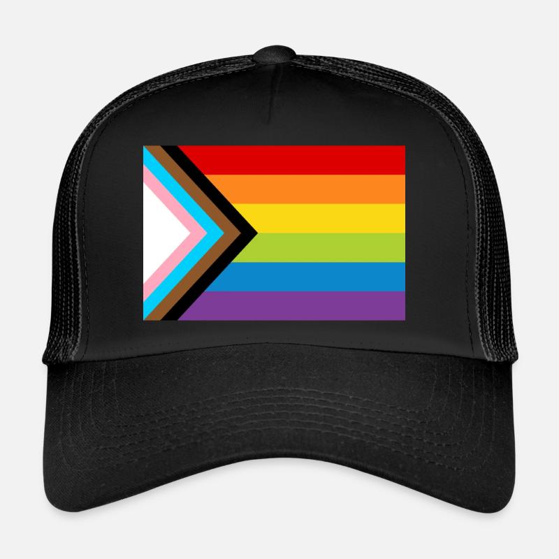 Drapeau de la fierté LGBT / Nouveau drapeau de progrès arc-en-ciel - Casquette trucker  - noir/noir