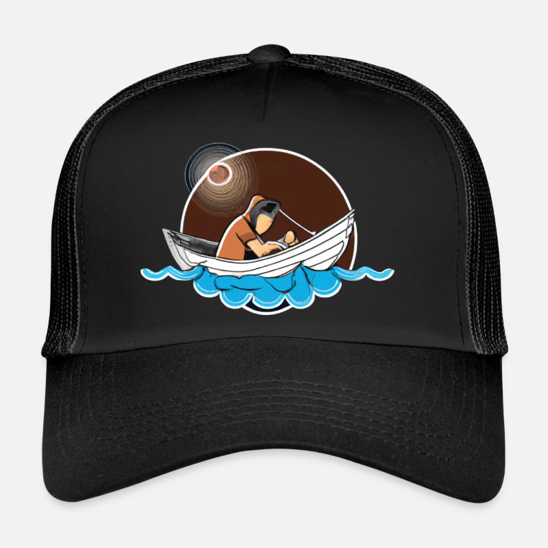 Fischer im Mondschein Mit Kind - Trucker Cap - Schwarz/Schwarz