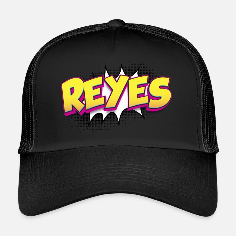 Reyes benutzerdefinierter Name Comic-Buch-Stil Pop-Art, Reyes Trucker Cap