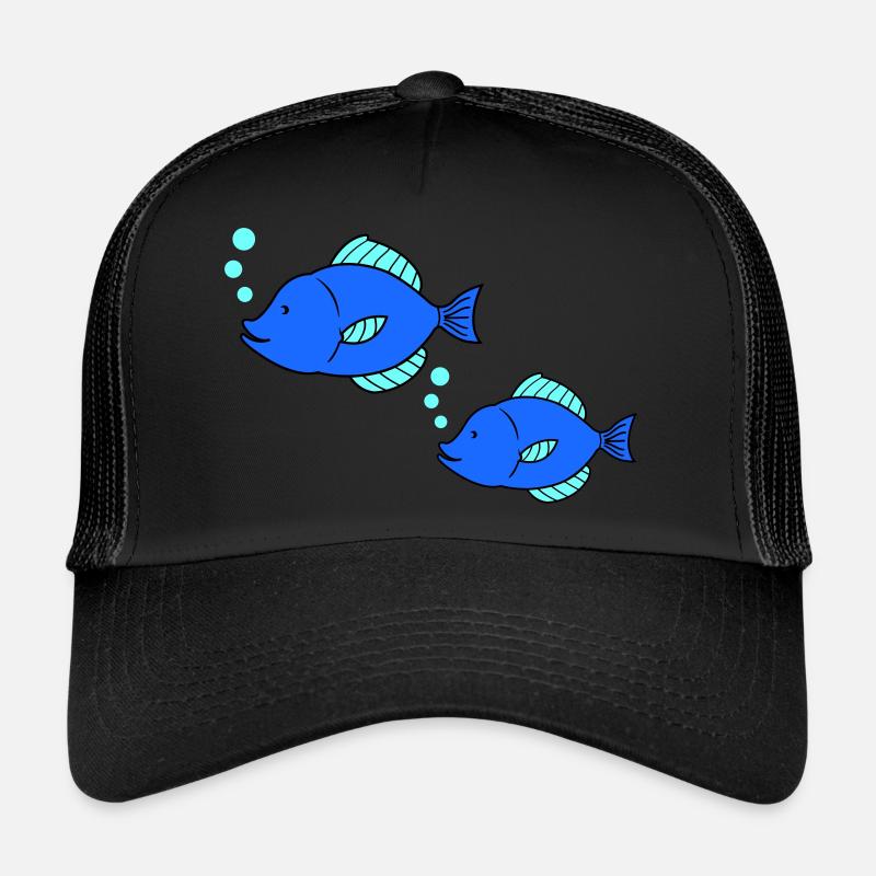 fische comic - Trucker Cap - Schwarz/Schwarz