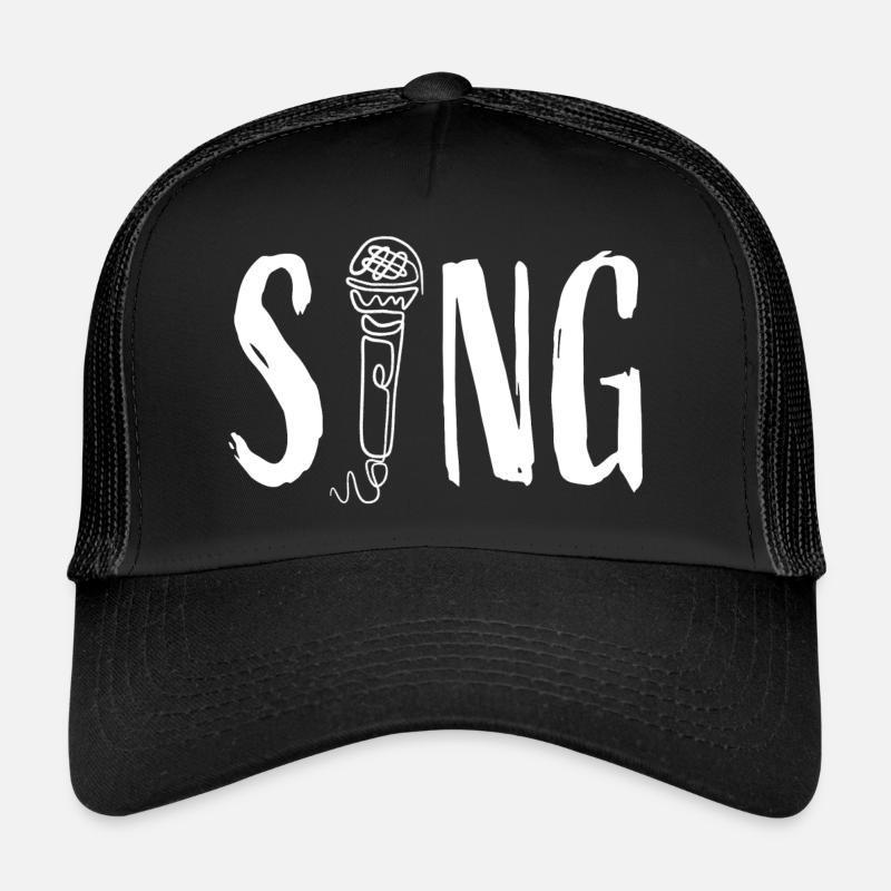 "Sing" mit Mikrofon - Sänger Sängerin Singen - Trucker Cap - Schwarz/Schwarz