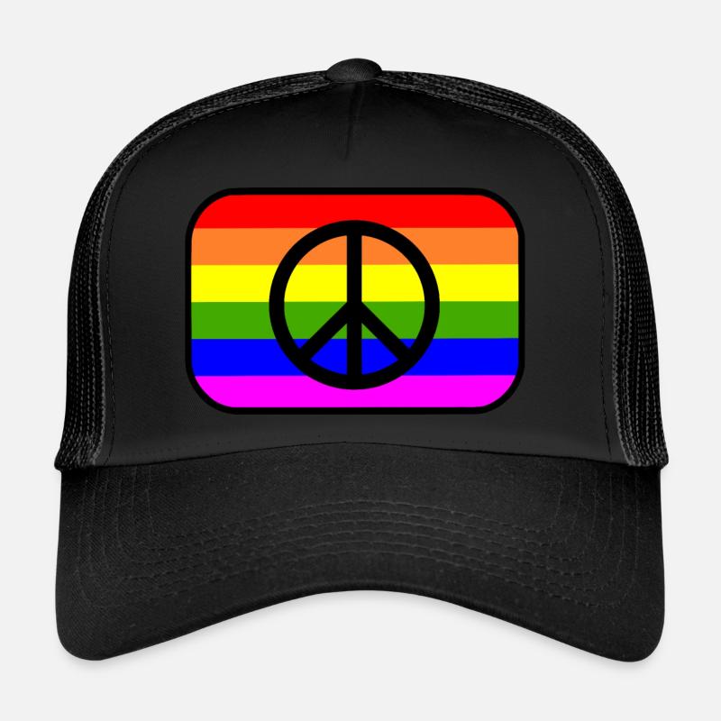 Peace sign on LGBT rainbow banner Trucker Cap