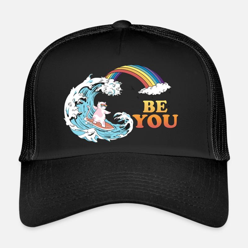 Surf de chat aux couleurs trans LGBT dans le Casquette trucker 