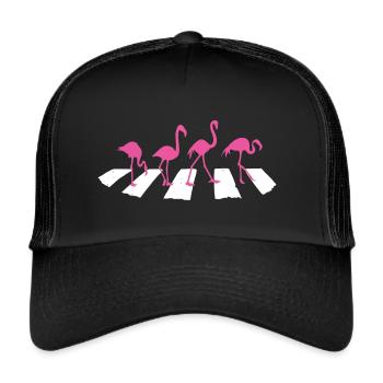 Rosa Flamingo lustiges Rosaflamingo Design - Trucker Cap - Schwarz/Schwarz - Vorne