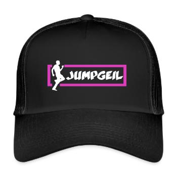Jumpgeil "Cap Logo Pink" - Trucker Cap - Schwarz/Schwarz - Vorne