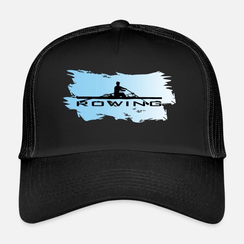 Rudern, Einer Ruderer, Wasser - Trucker Cap - Schwarz/Schwarz