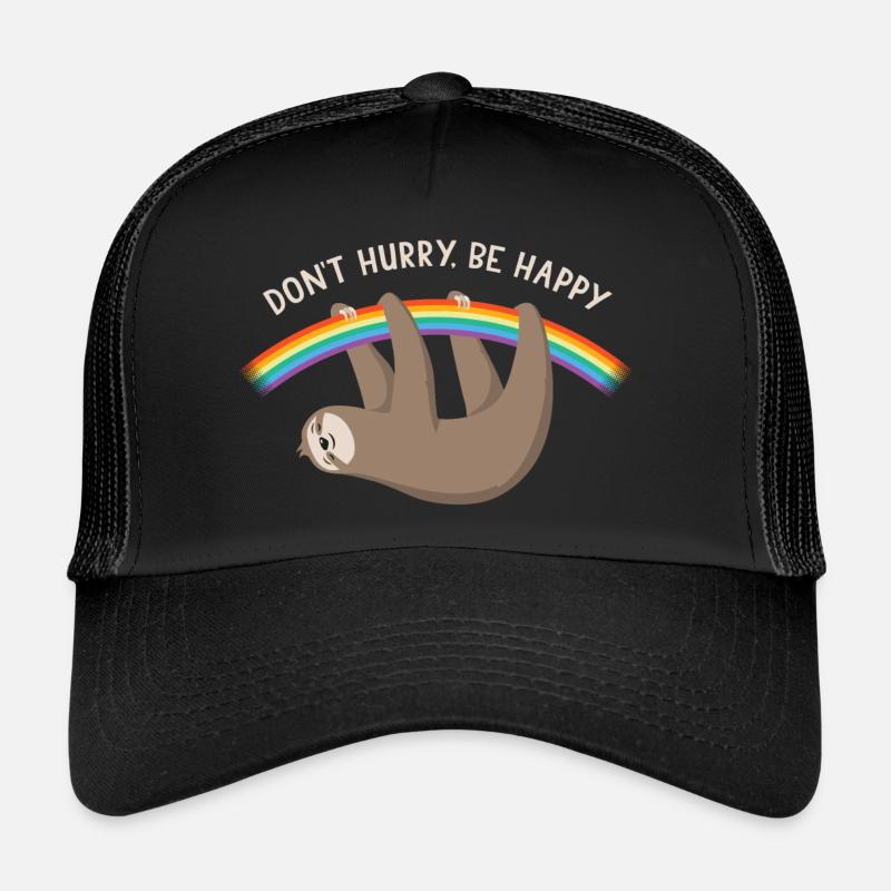 Faultier Regenbogen Don´t hurry, be happy - Trucker Cap - Schwarz/Schwarz