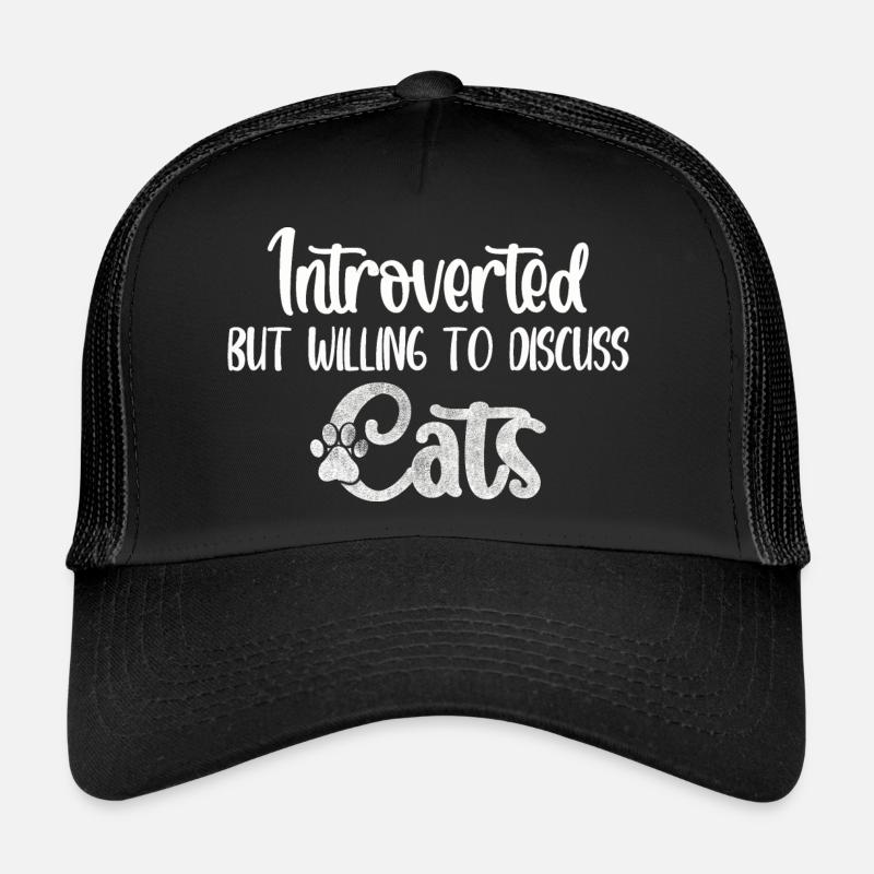 Introverted but willing to discuss cats - Trucker Cap - Schwarz/Schwarz