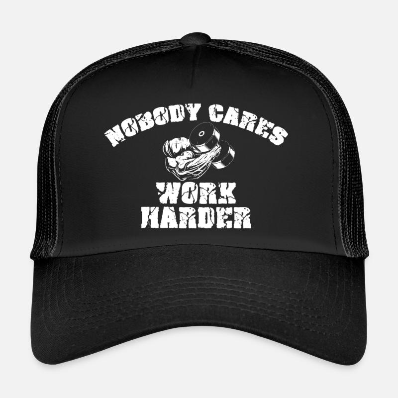 WORK HARDER - Trucker Cap - Schwarz/Schwarz