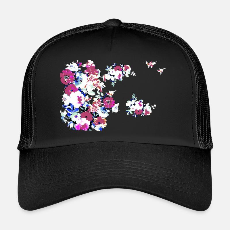 Fleurs,Fleur,Printemps,Fleurs - Casquette trucker  - noir/noir