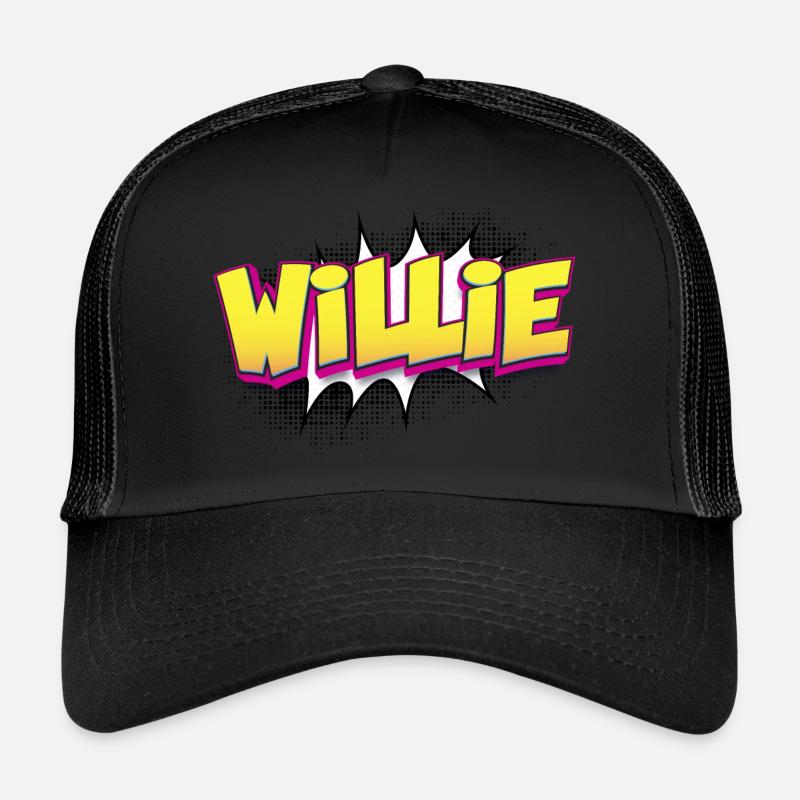 Willie Benutzerdefinierter Name Comic-Stil Pop-Art, - Trucker Cap - Schwarz/Schwarz