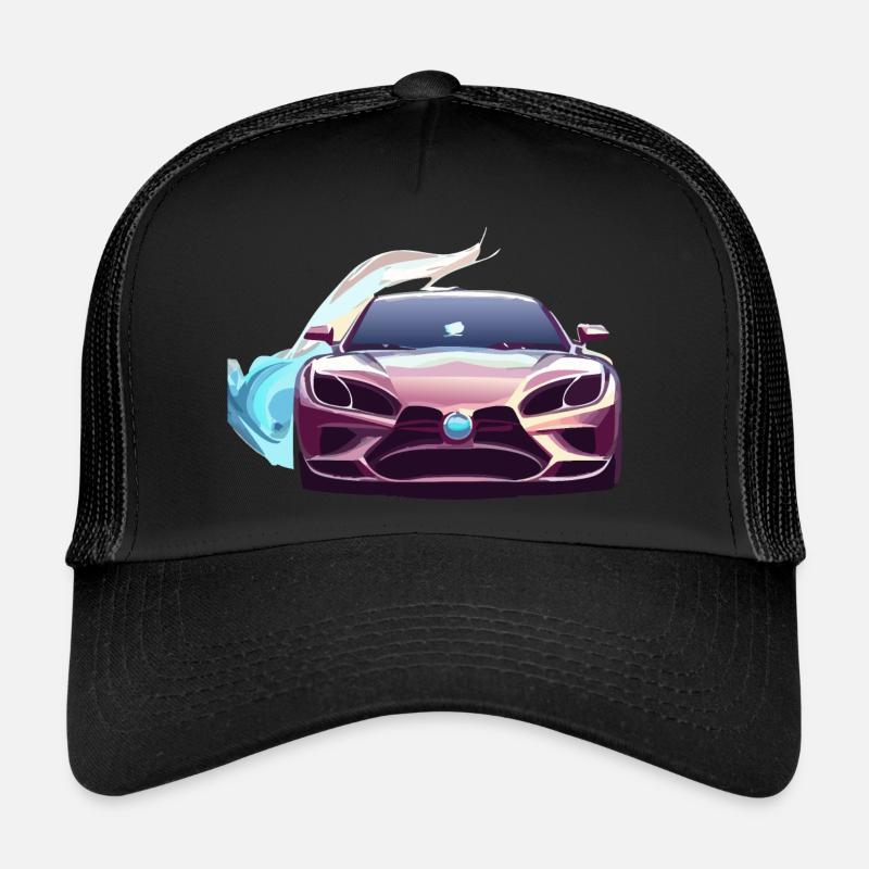 Voiture de course chromée devant le brouillard Casquette trucker 