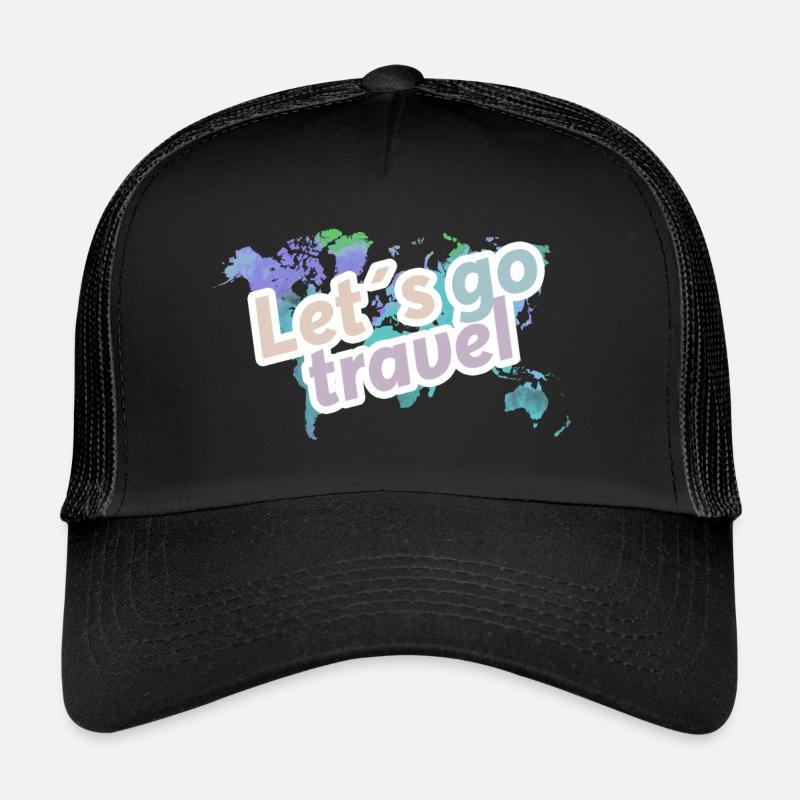Map with letters: "lets go travel" Trucker Cap