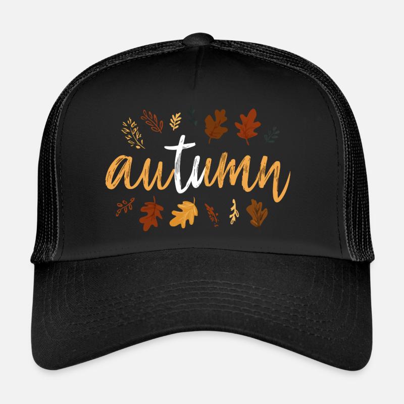 Autumn – Handlettering mit Herbstblättern. Trucker Cap