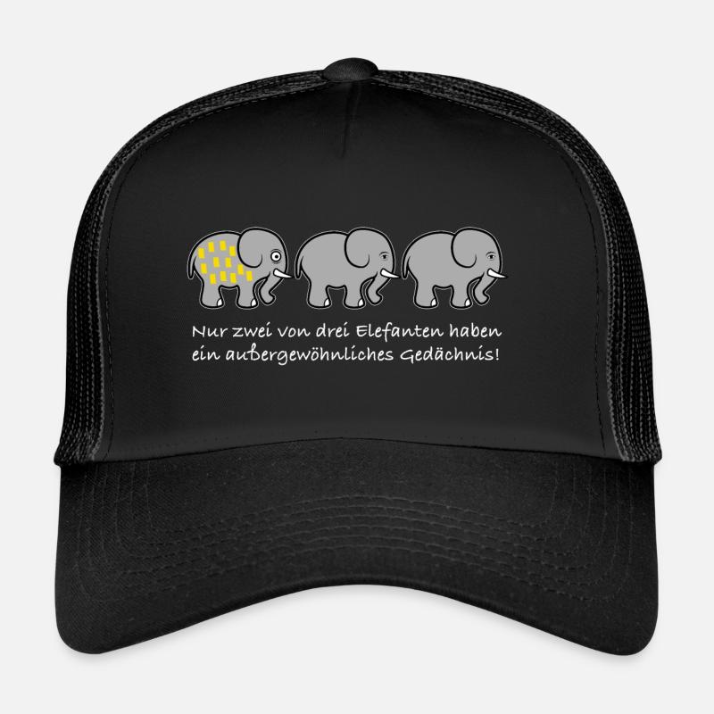 Elefant Gedächnis Spruch lustig - Trucker Cap - Schwarz/Schwarz