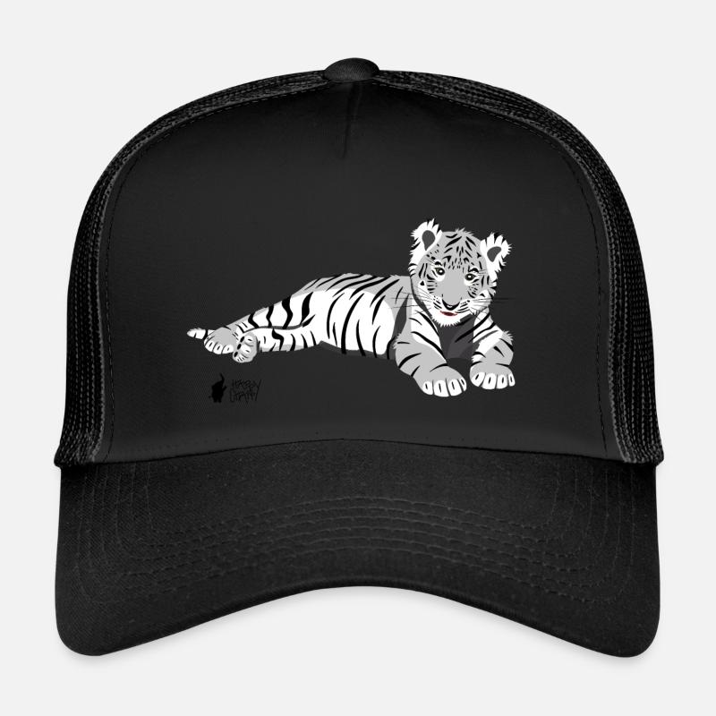 Weißer Tiger liegend - Trucker Cap - Schwarz/Schwarz