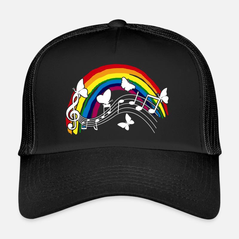 Schmetterlinge und Musik im Regenbogen - Trucker Cap - Schwarz/Schwarz