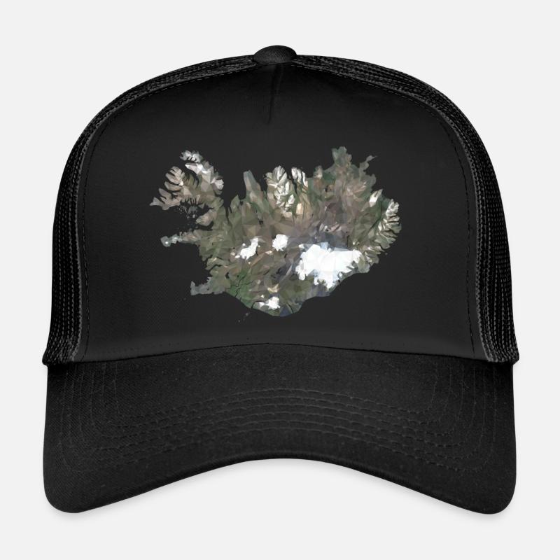 Island Karte Low Poly Stil - Trucker Cap - Schwarz/Schwarz