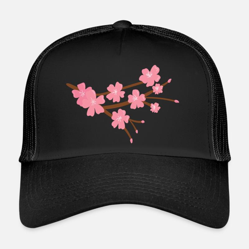 Japanische Kirschblüte - Trucker Cap - Schwarz/Schwarz