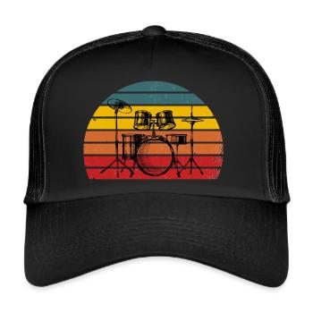 Schlagzeug Schlagzeuger Vintage Schlagzeuger Geschenk - Trucker Cap - Schwarz/Schwarz - Vorne