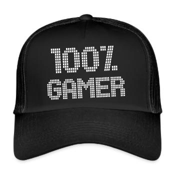 100% Gamer - Geek Videospiel - Pixel - Trucker Cap - Schwarz/Schwarz - Vorne