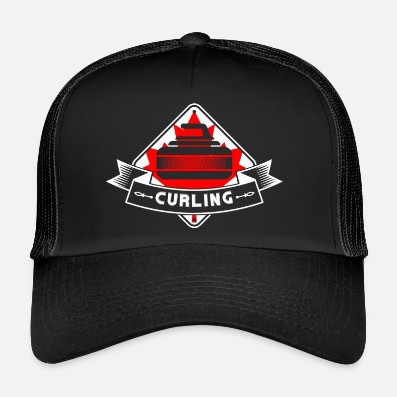 Curling Pierre de curling Canada Curler Curling drapeau canadien Curling Casquette trucker 