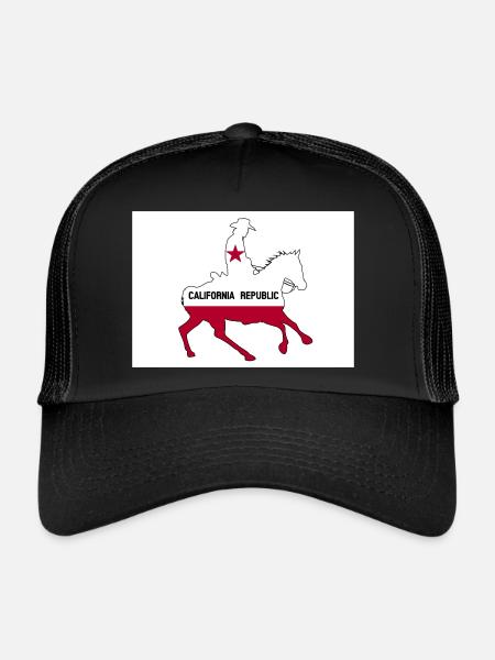 Kalifornische Staatsflagge Cowboy - Trucker Cap - Schwarz/Schwarz - Vorne