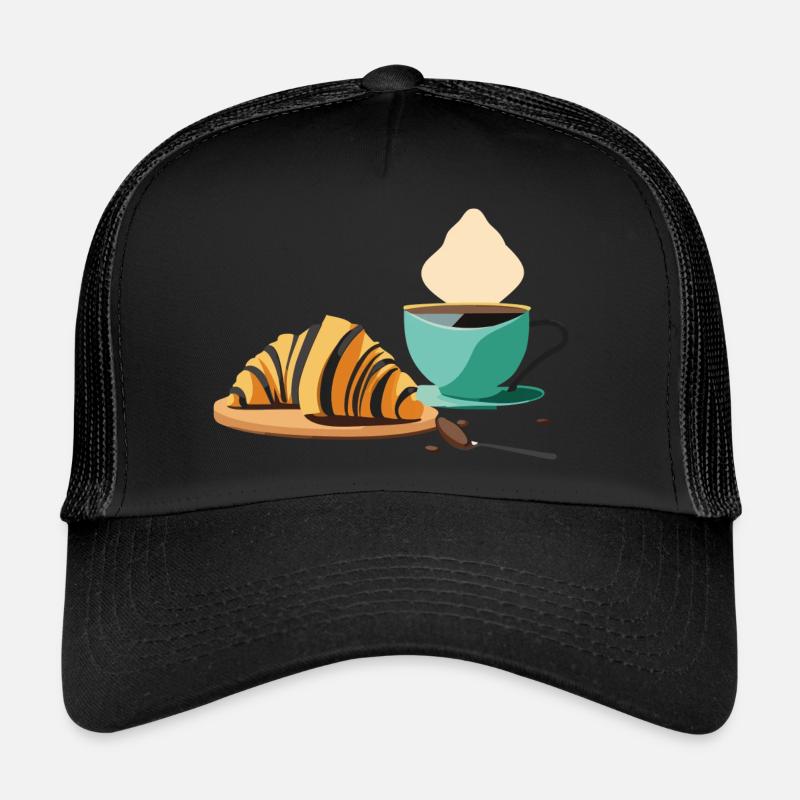 Breakfast: Croissant & Café - Trucker Cap - black/black