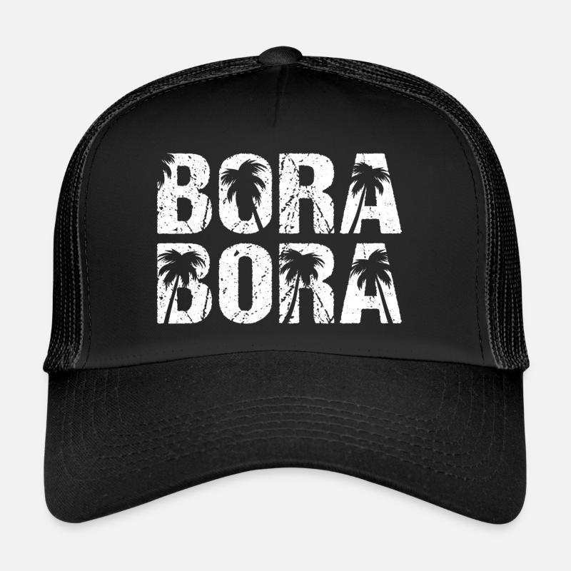 Bora Bora Palmen Pazifik Palmeninsel - Trucker Cap - Schwarz/Schwarz