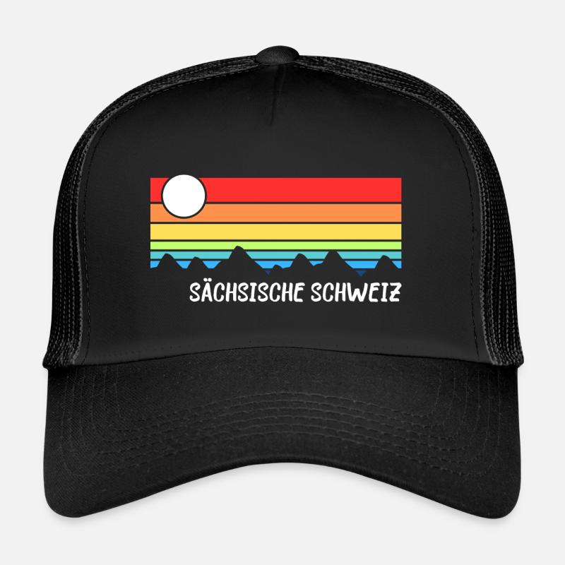 Sächsische Schweiz Gebirge Urlaub Idee - Trucker Cap - Schwarz/Schwarz