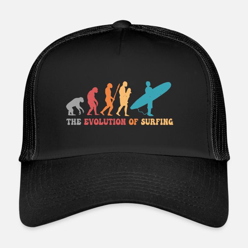 Surf-Evolution des Surfens Surfer-Humor - Trucker Cap - Schwarz/Schwarz