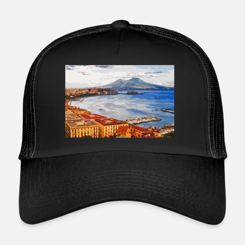 Die Bucht von Neapel (digitale Zeichnung) - Trucker Cap - Schwarz/Schwarz