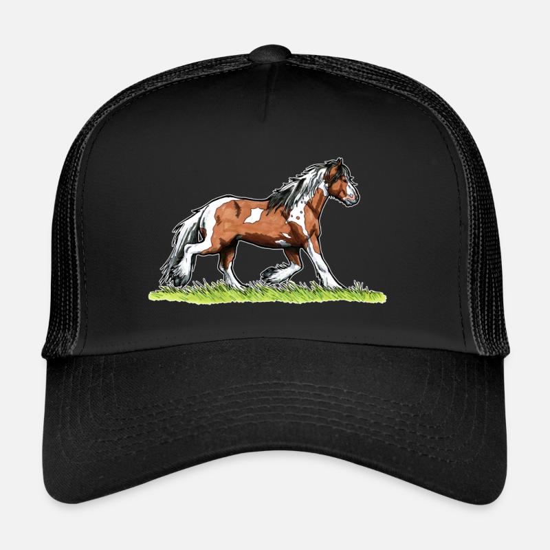 Pferdemotiv Tinker Schecke Geschenk Lustig Irish - Trucker Cap - Schwarz/Schwarz