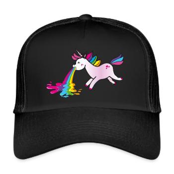 kotzendes Einhorn Regenbogen - Trucker Cap - Schwarz/Schwarz - Vorne