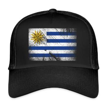 Uruguay Flagge - Vintage Grunge - Trucker Cap - Schwarz/Schwarz - Vorne