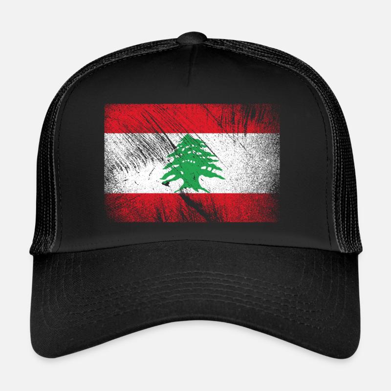 Drapeau du Liban - Vintage Grunge - Casquette trucker  - noir/noir