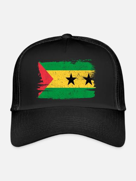 Sao Tomé-et-Príncipe Drapeau Drapeau Paix Vintage - Casquette trucker  - noir/noir - Devant