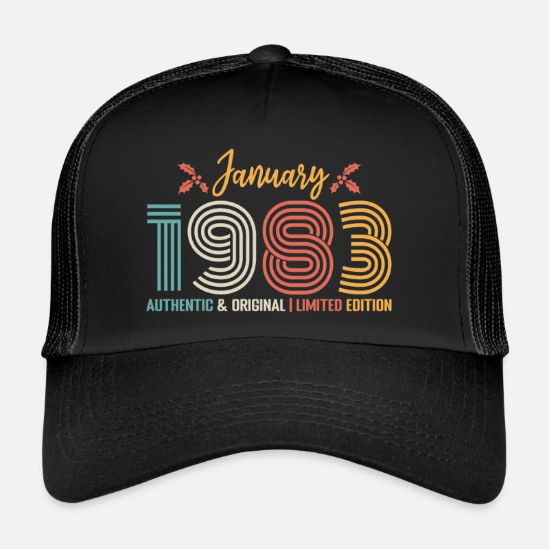 Januar 1983 Geburtstag Januar 1983 Retro - Trucker Cap - Schwarz/Schwarz