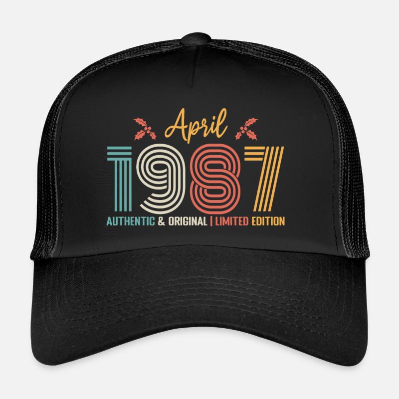 April 1987 Geburtstag April 1987 Retro - Trucker Cap - Schwarz/Schwarz