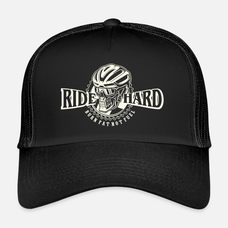 Cyclist Skull - ride hard - Trucker Cap - Schwarz/Schwarz