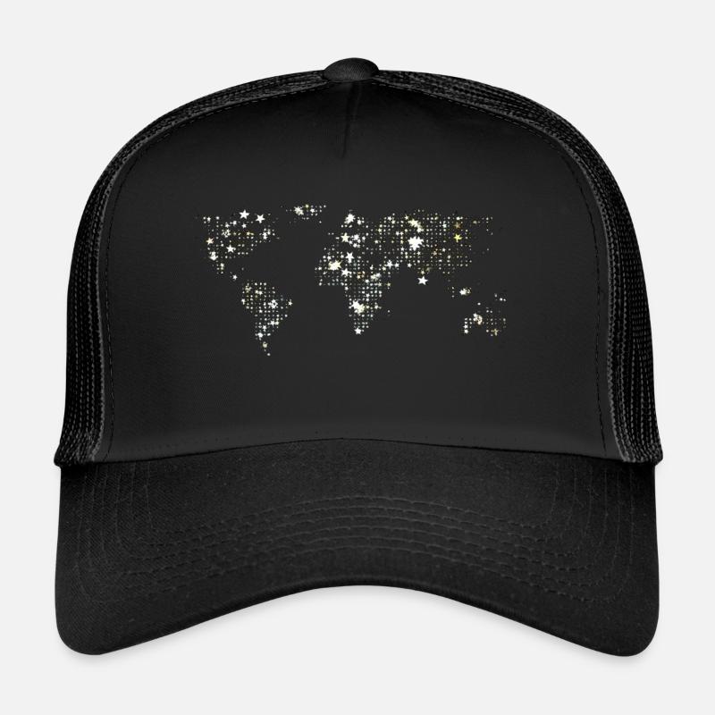 Weltkarte - Trucker Cap - Schwarz/Schwarz