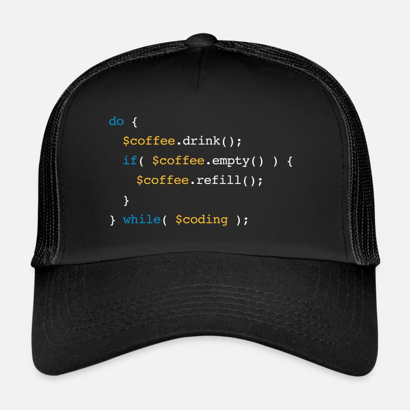 Code Coffee Refill Coding v2 - Casquette trucker  - noir/noir